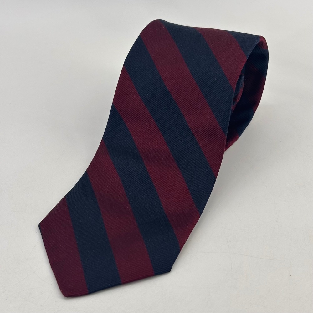 Ferrell Reed Silk Tie Mens OS Navy Burgundy Rep Stripe Handmade Business Preppy